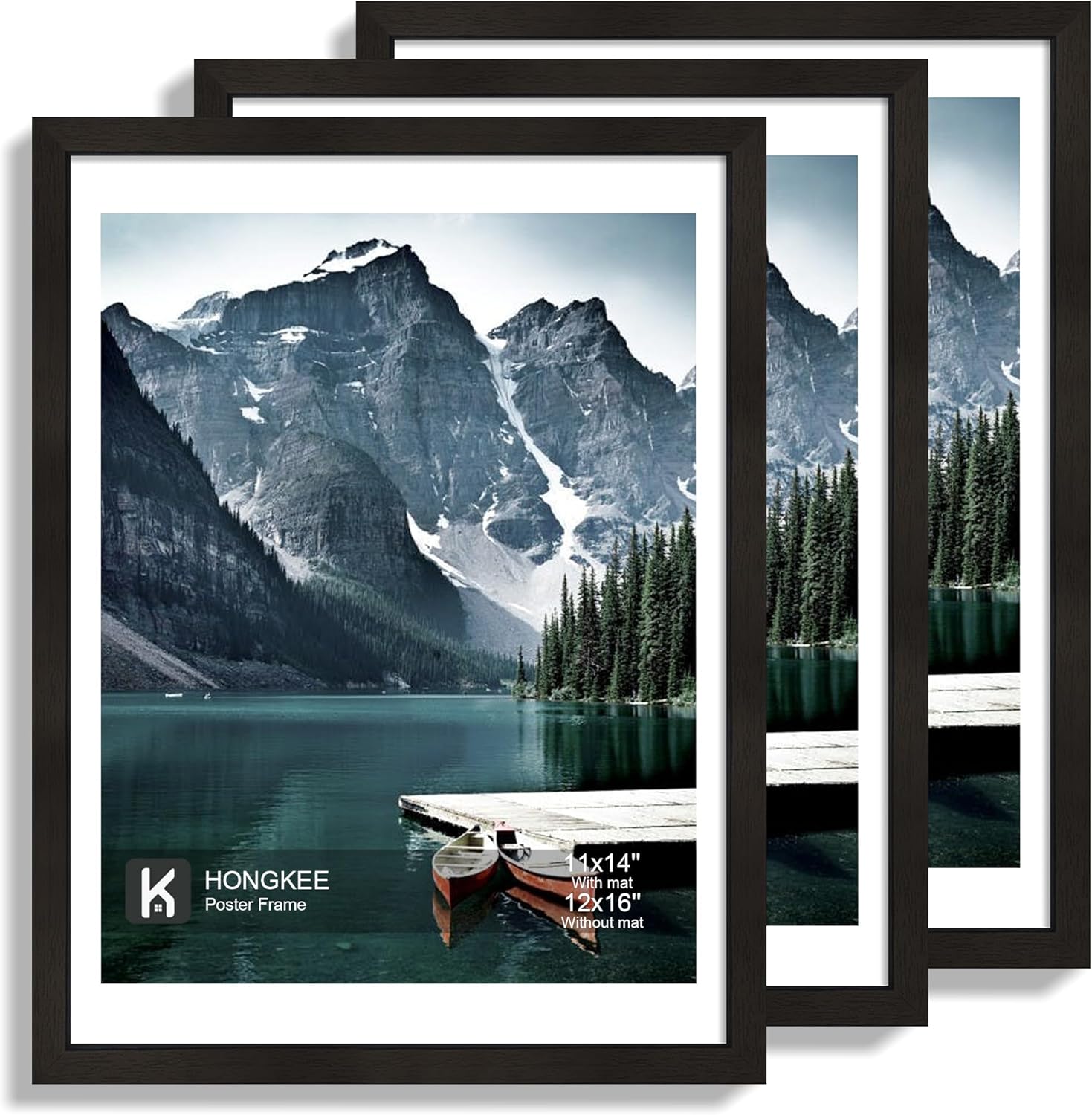 12x16 Picture Frame Set of 3 - Modern Black Frames for Photos