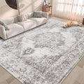 Area Rug 5x7 Vintage Medallion Rug - Washable Low Pile Grey