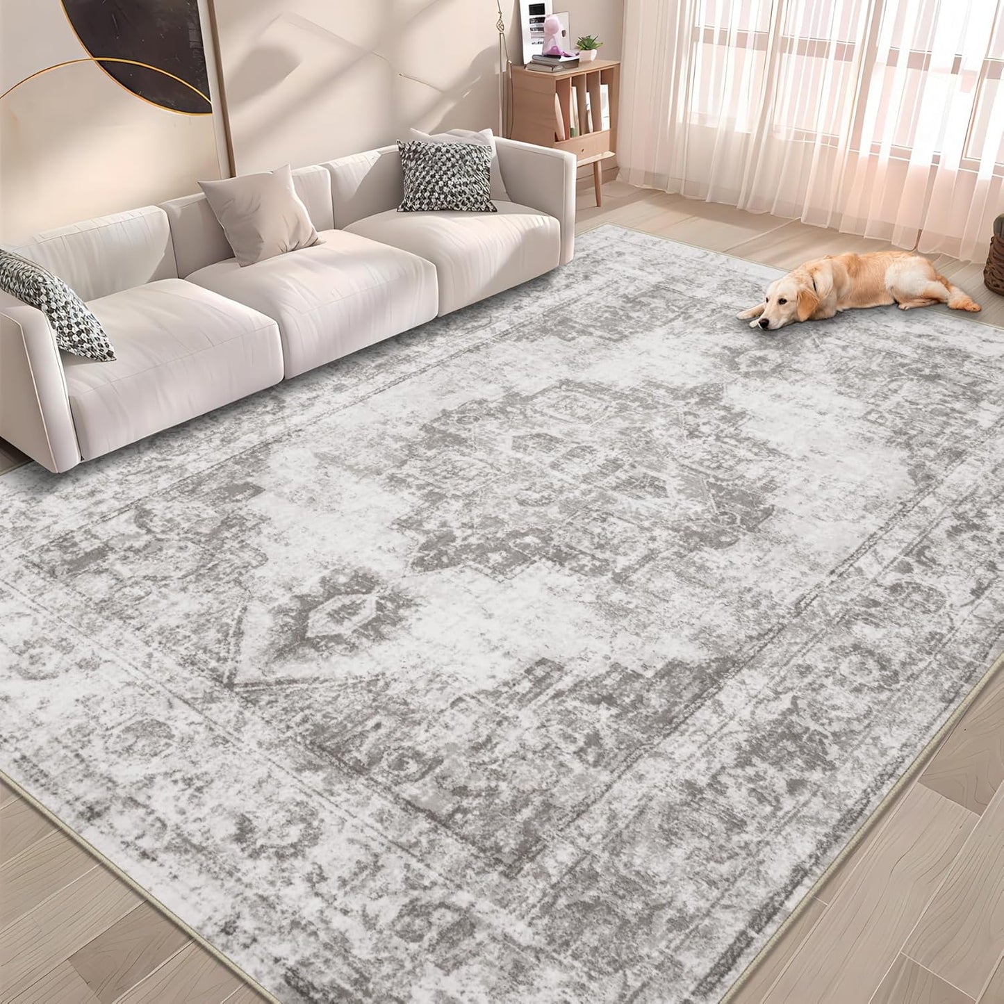 Vintage Area Rug 5x7: Washable Medallion Carpet for Home