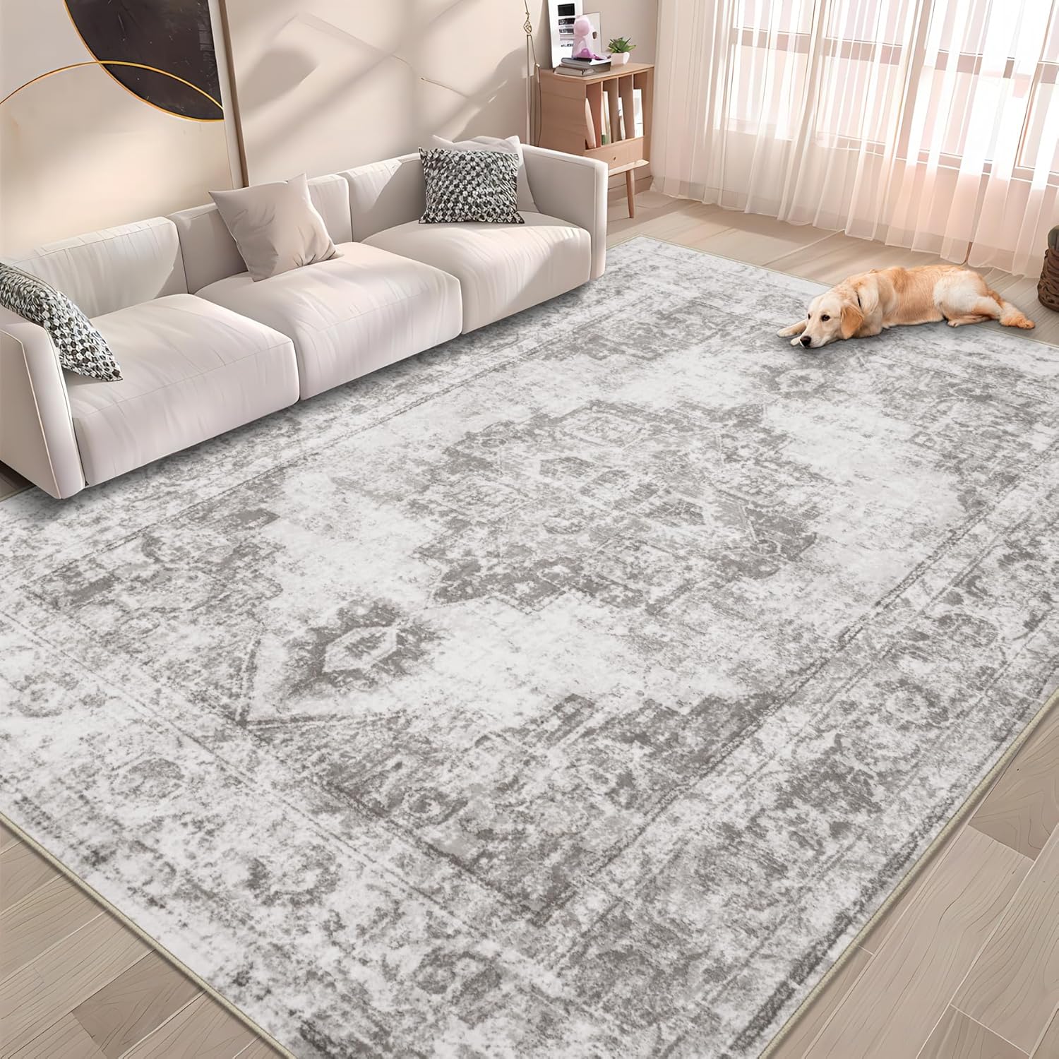 Vintage Area Rug 5x7: Washable Medallion Carpet for Home