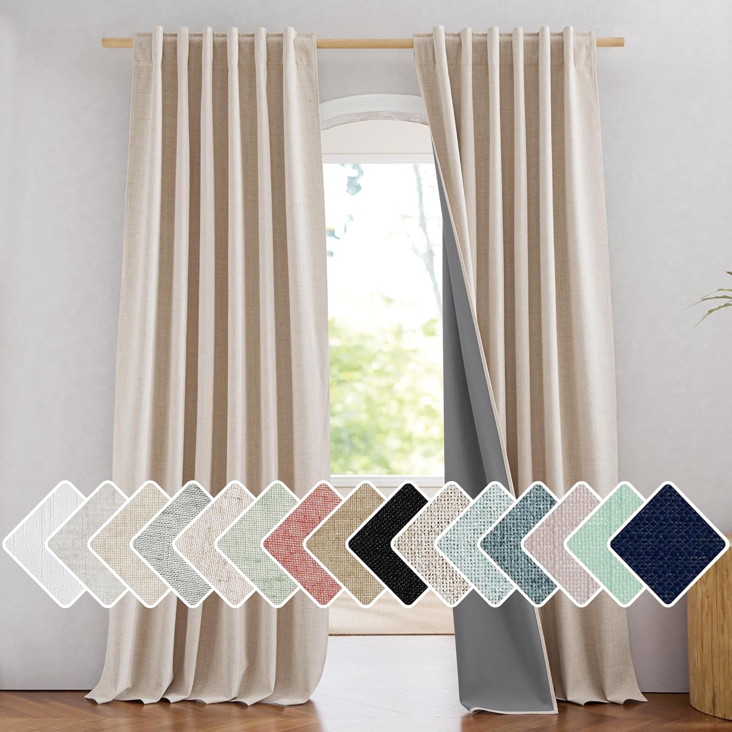 NICETOWN 100% Blackout Linen Curtains for Bedroom 84 in Long