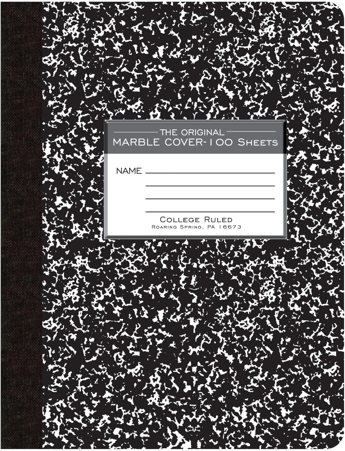 ROARING SPRING College Ruled Composition Notebook, 100 Sheets, Black Marble Cover