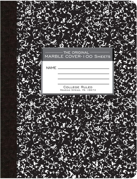 ROARING SPRING College Ruled Composition Notebook, 100 Sheets, Black Marble Cover