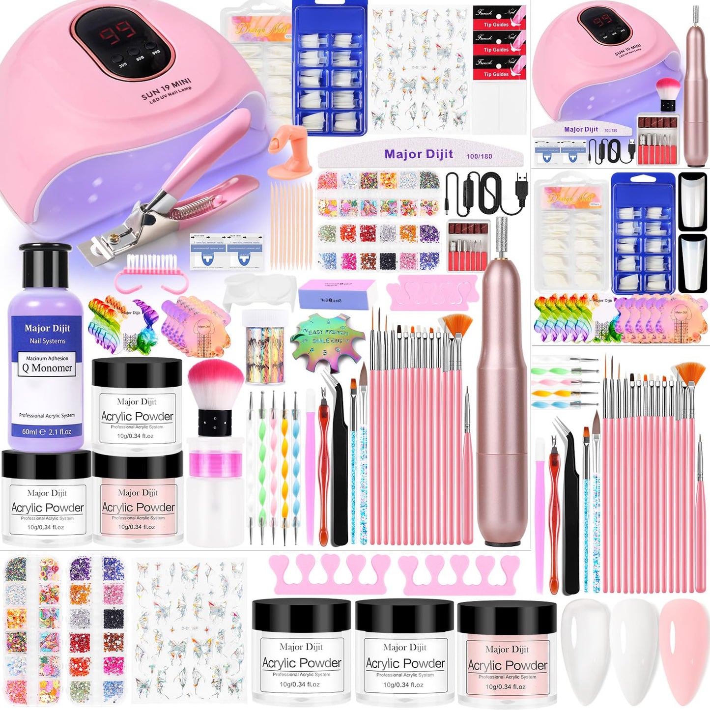 Acrylic Nail Kit Starter Set with Drill and UV Light for Beginners