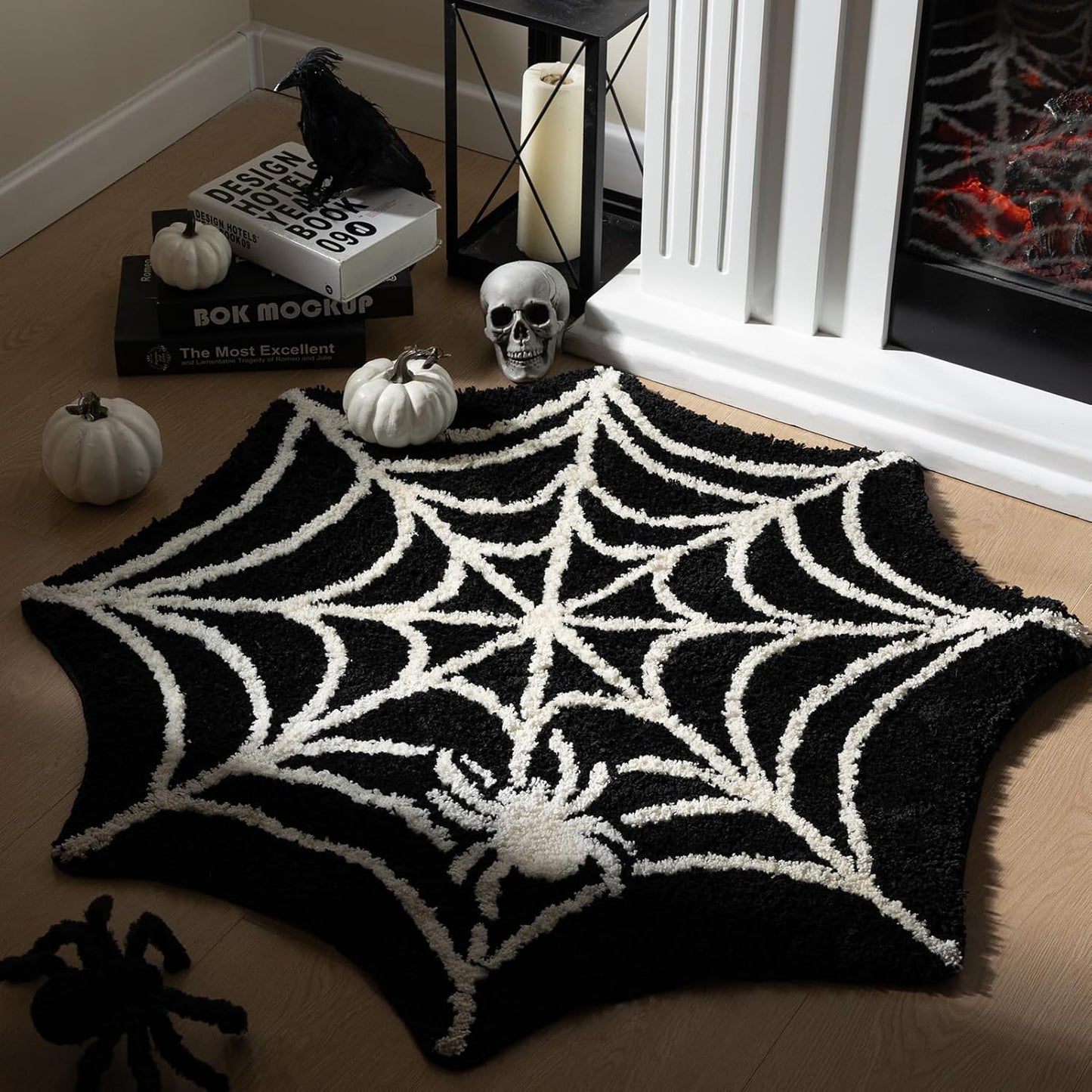 Gothic Halloween Spider Web Rug for Spooky Home Decor
