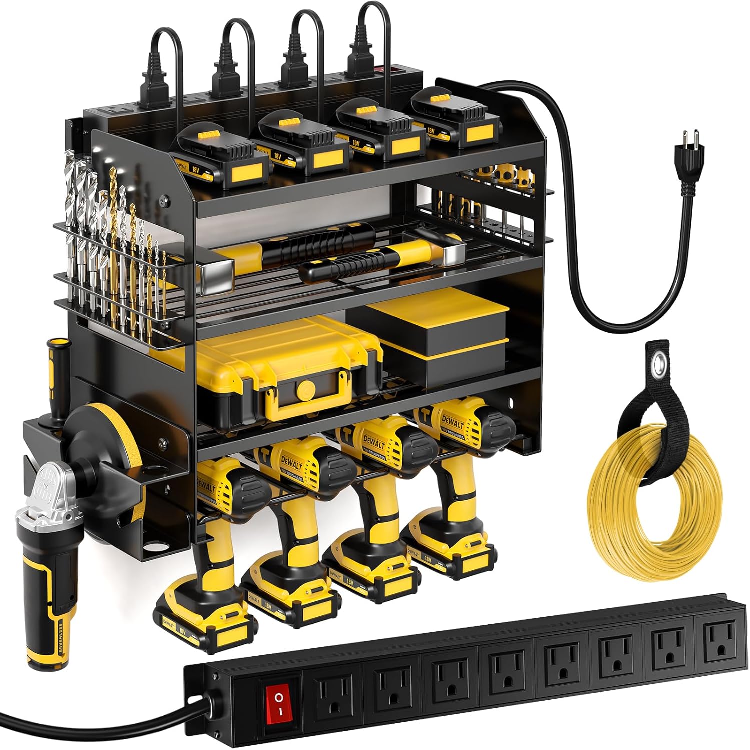 Power Tool Organizer Wall Mount with Charging Station and Rack