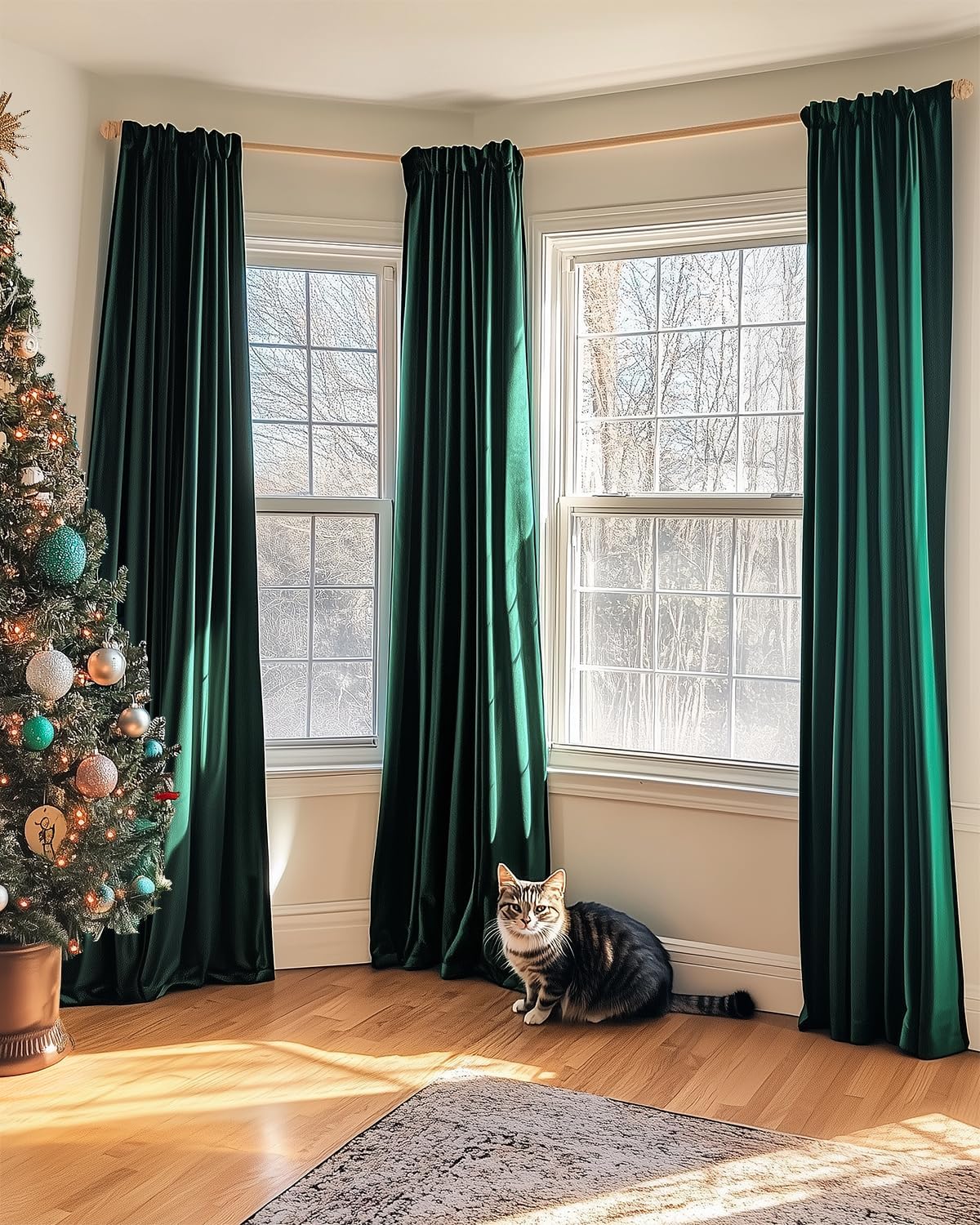 jinchan Emerald Green Velvet Blackout Curtain - 90 Inch Long