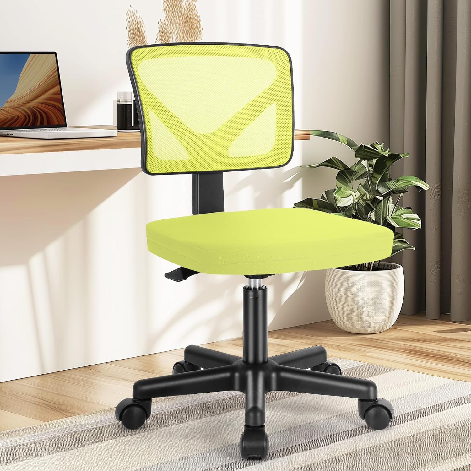DUMOS Ergonomic Swivel Chair, Armless & Adjustable - Green