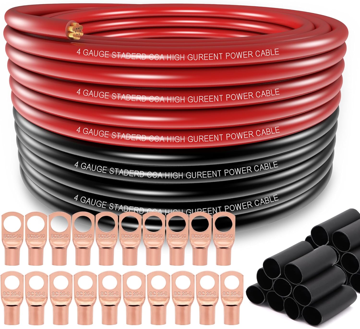 4 Gauge Wire with 20pcs Lugs and Heat Shrink Tube for Power