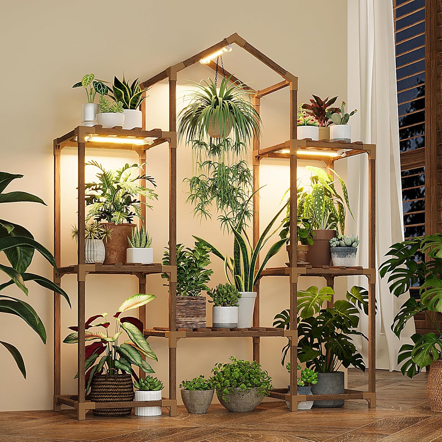 Bamworld Plant Stand Indoor with Grow Lights for Home Decor