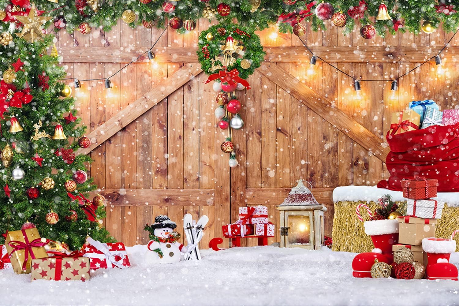 Rustic Christmas Barn Wood Door Backdrop for Holiday Photography