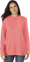 Woman Within Plus Size Ultra Soft Waffle Thermal Sweatshirt - Cozy is