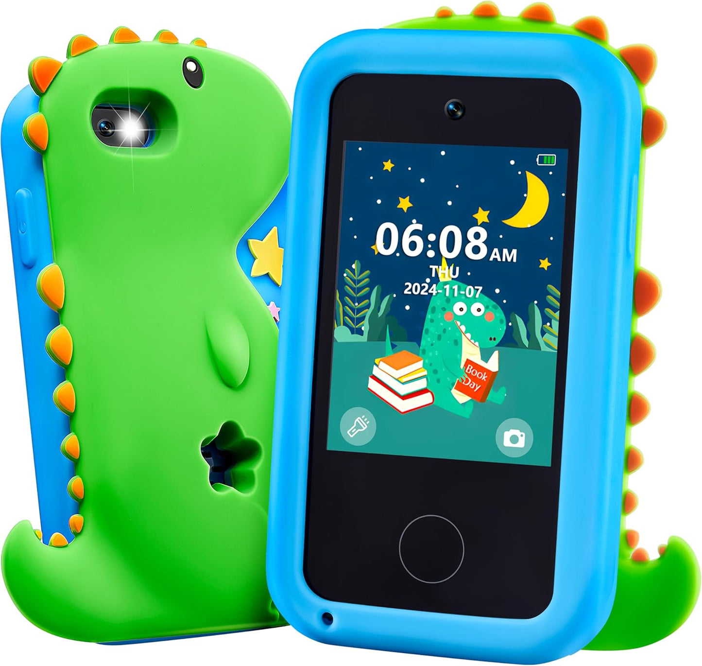 Dinosaur Toddler Phone: Dual Camera, Games, Music, Alarm Clock!