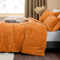 Fluffy Comforter King Set - Furry Burnt Orange Leaves Pattern Ultra