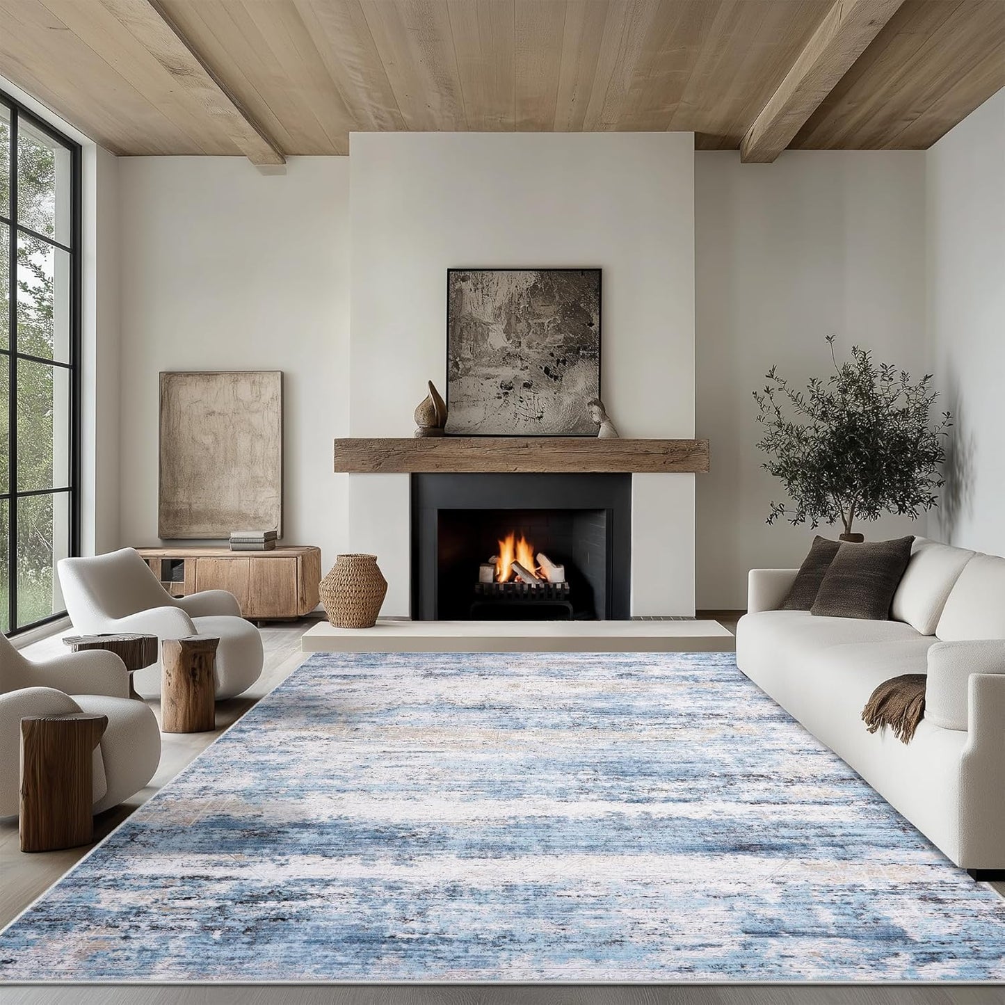 6x9 Area Rug for Living Room - Soft Vintage Abstract Carpet