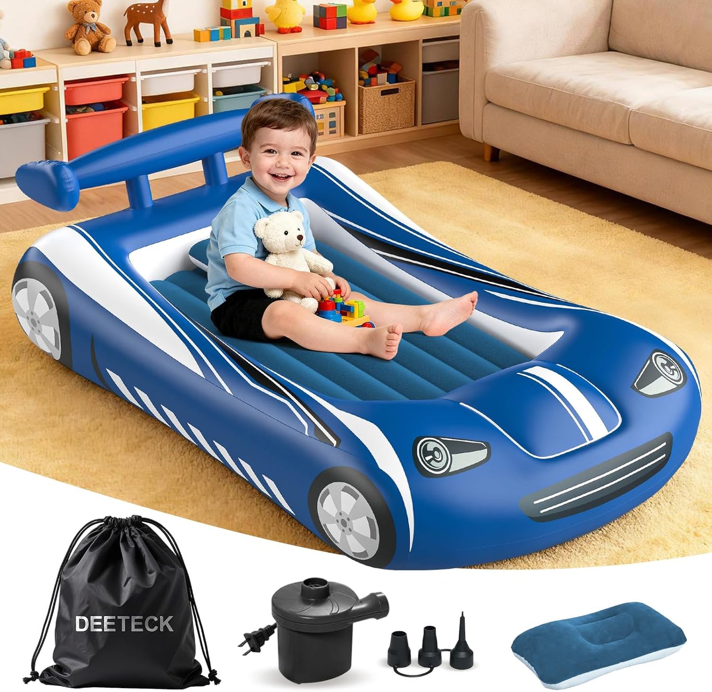 Inflatable Toddler Travel Bed - Fun Kids Air Mattress Design