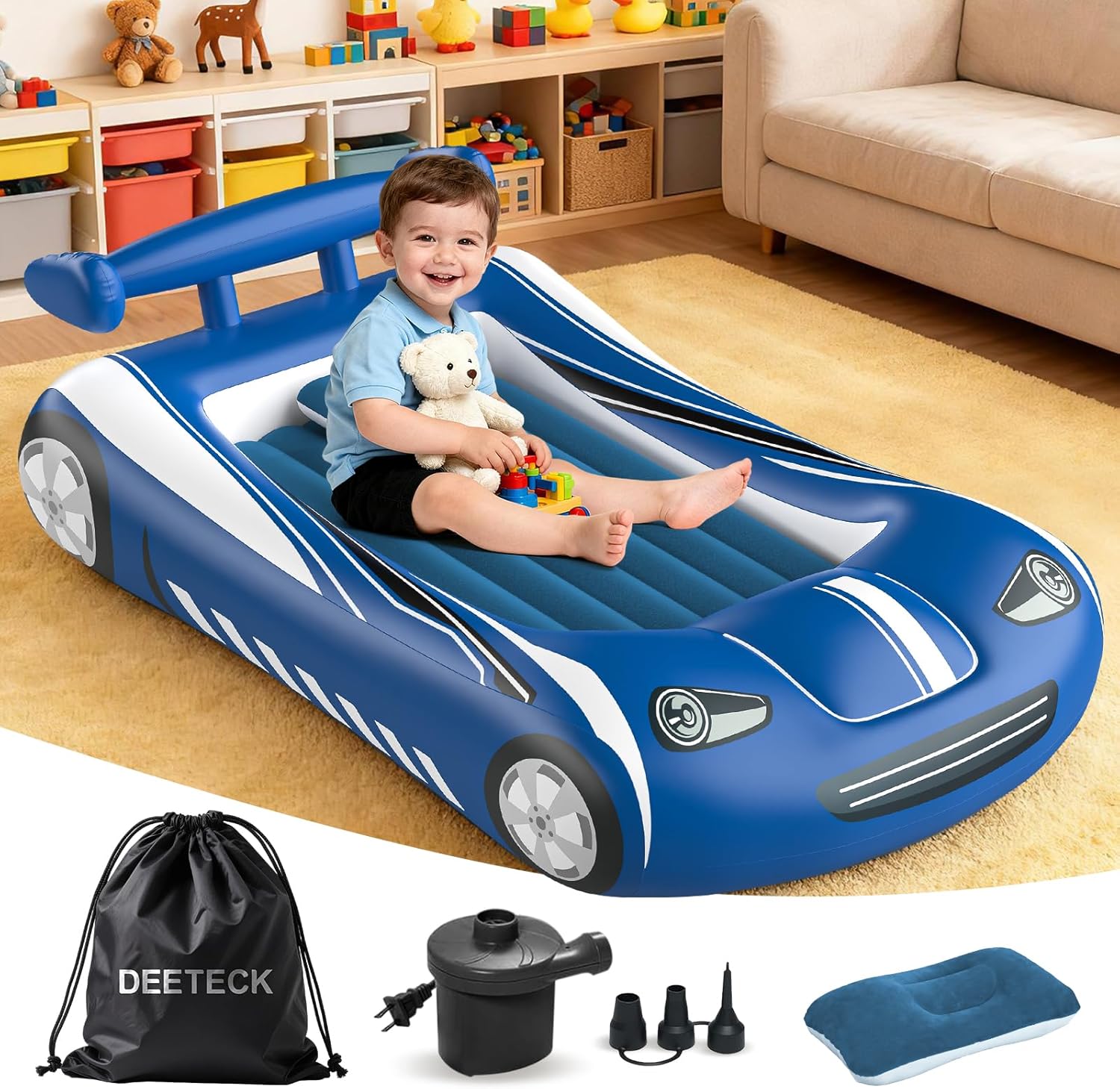 Inflatable Toddler Travel Bed - Fun Kids Air Mattress Design