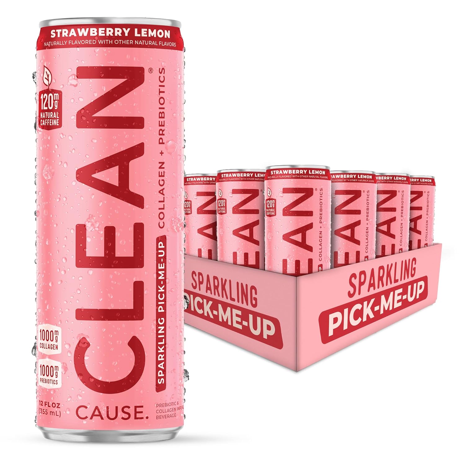 CLEAN Cause Strawberry Lemon Sparkling Pick-Me-Up with Prebiotics