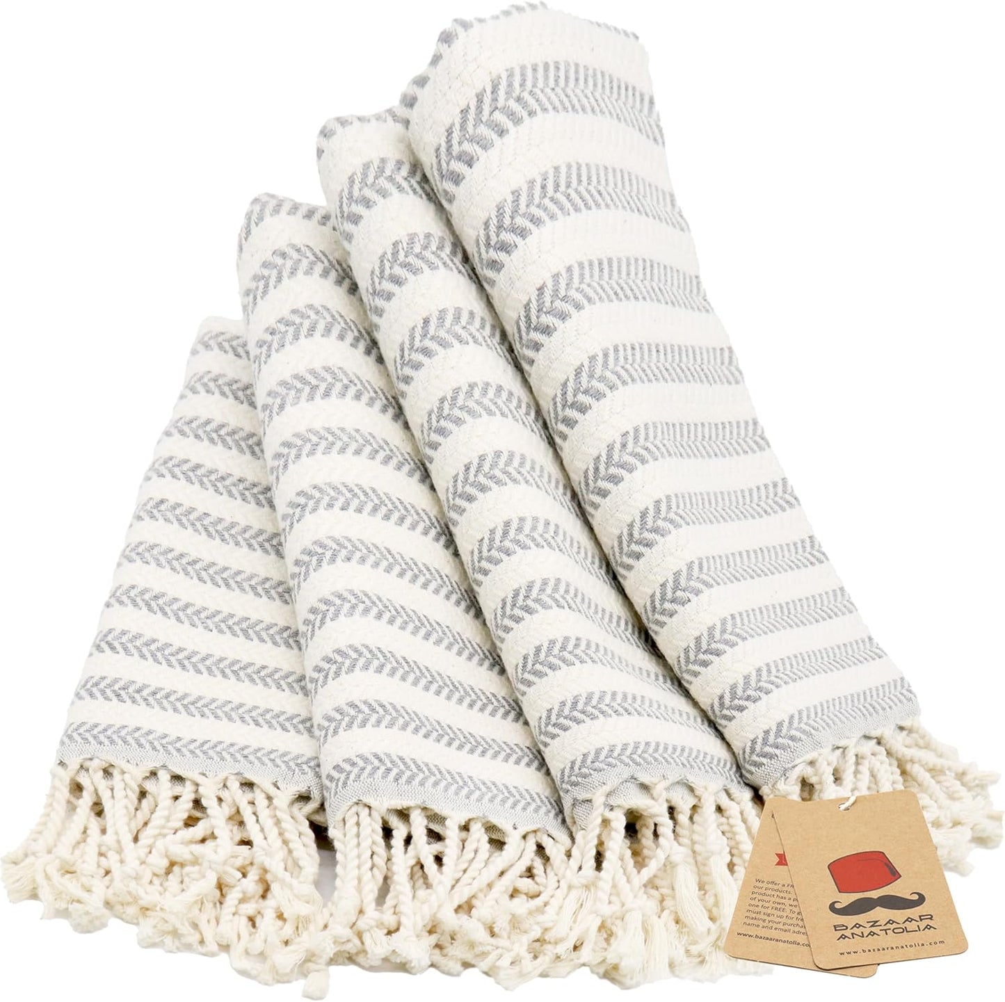 Turkish Hand Towels Set of 4 - Soft Cotton Bath Towels