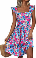 Summer Casual Floral Square Neck Sundress for Women - Flowy Beach Look