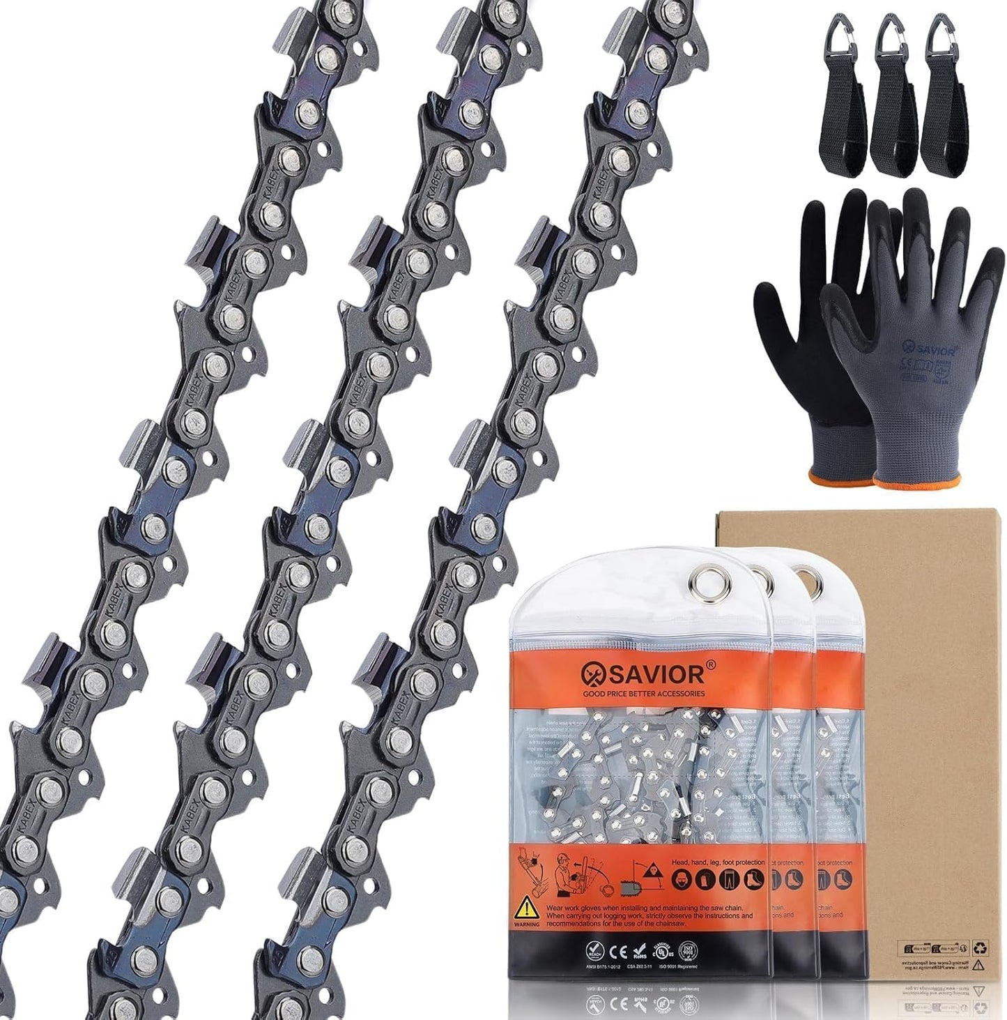 Savior 18 Inch Chainsaw Chain Set for Multiple Models - 3 Pack