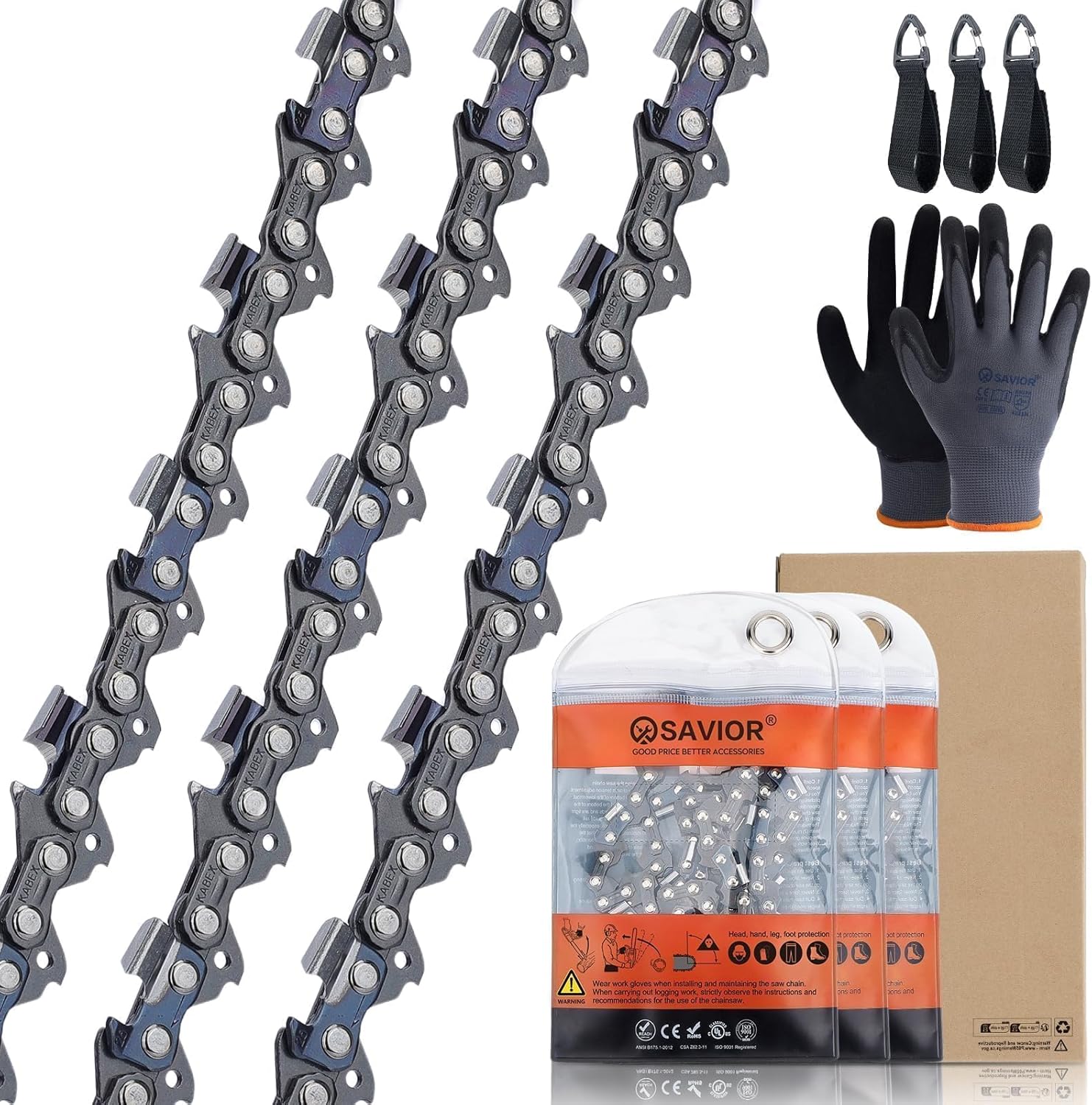 Savior 18 Inch Chainsaw Chain Set for Multiple Models - 3 Pack