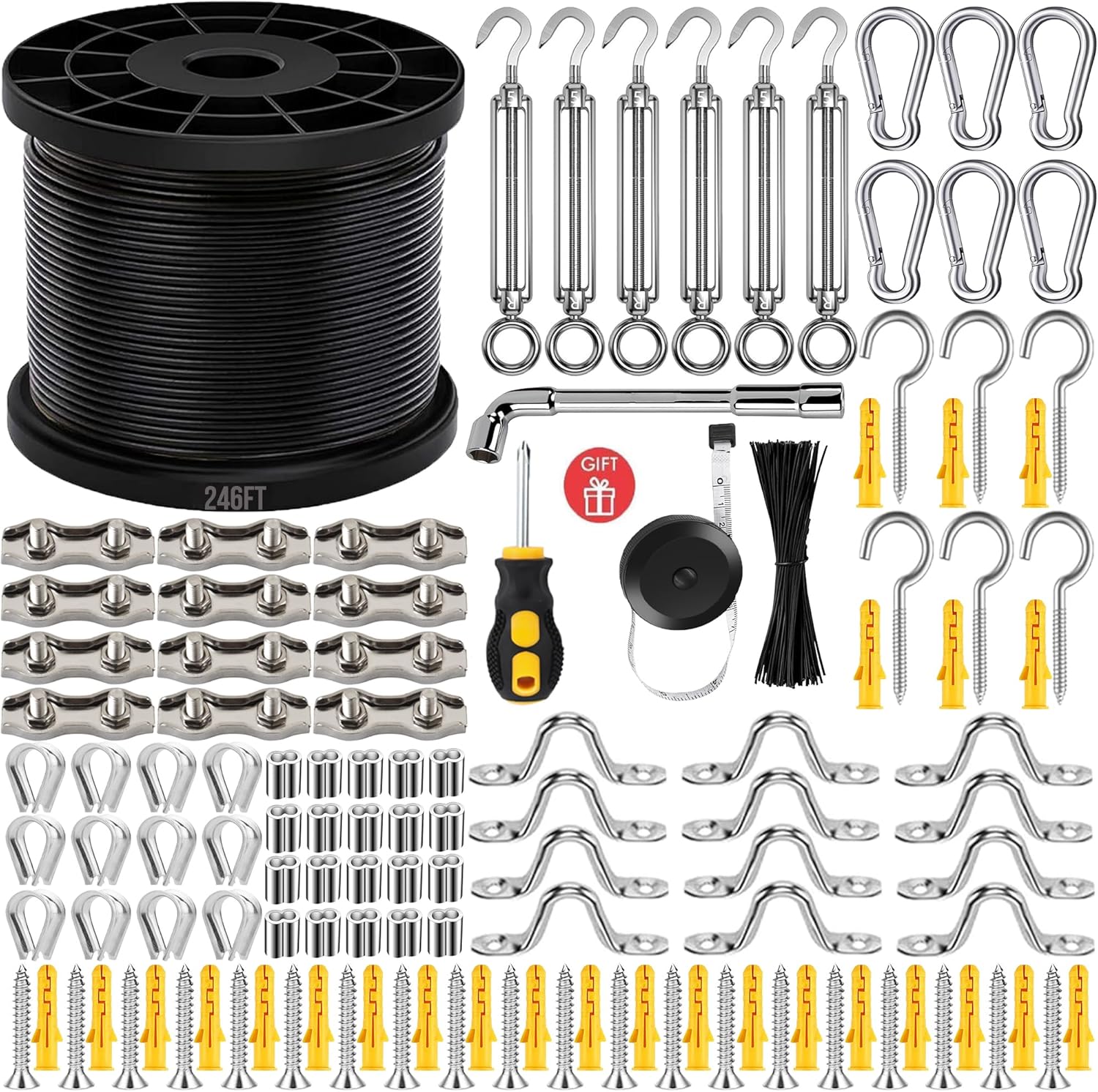 246FT Black Vinyl Coated Stainless Steel Wire Rope Cable Kit