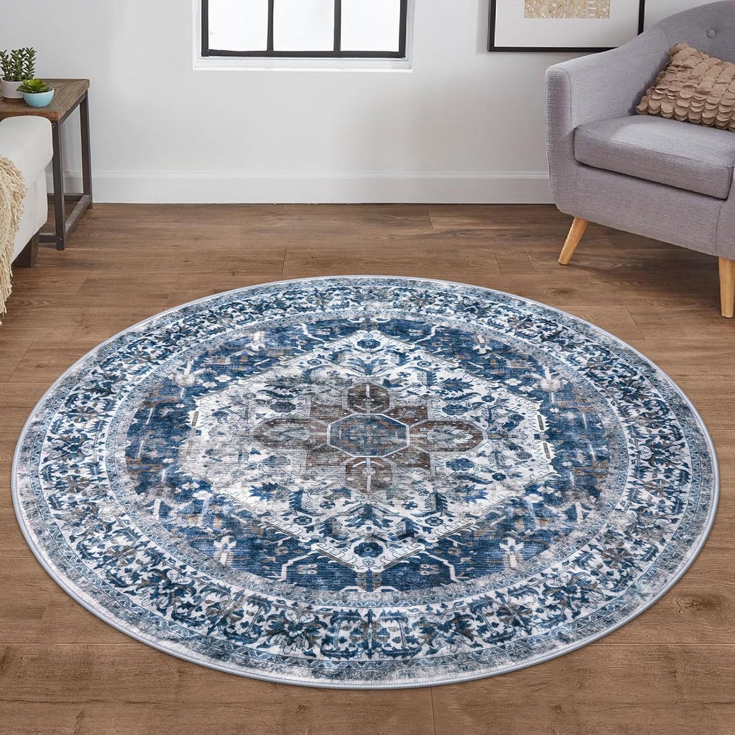KOZYFLY Round Rug 5 Ft Non Slip Circle Doormat for Entryway