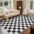 Washable Checkered Rug 5x7 ft Black and White Rug - Low Pile, Machine