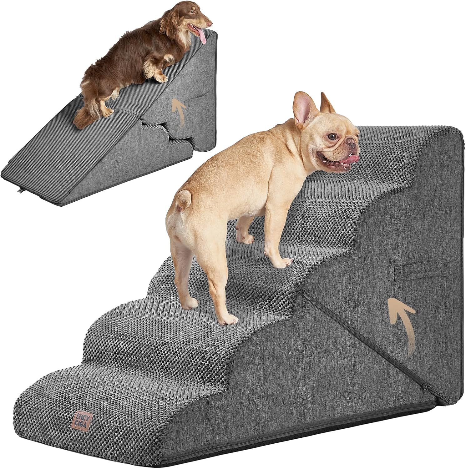 Curved Foldable Dog Stairs Ramp for High Beds - 5 Steps