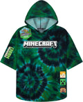 Minecraft Towelling Poncho Kids Teens Hooded Bath Towel Multi Tie Dye