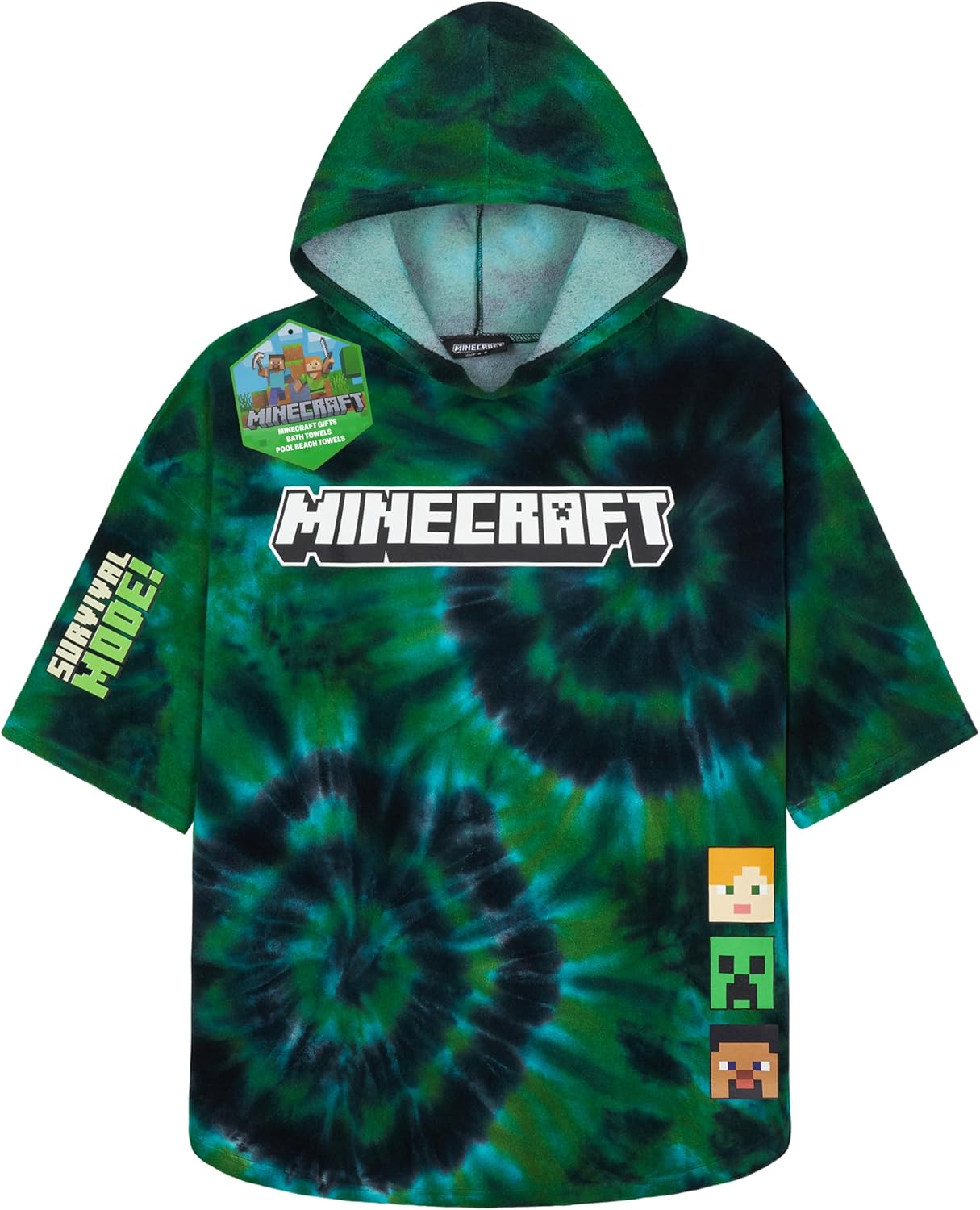 Minecraft Hooded Bath Towels for Kids - Fun Tie Dye Design
