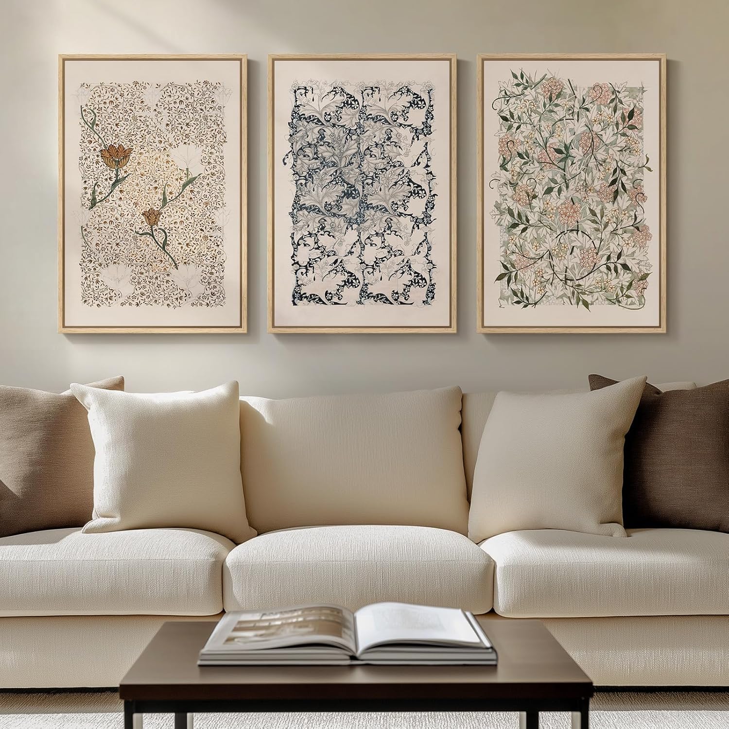 Framed William Morris Canvas Wall Art Set of 3 for Home Decor