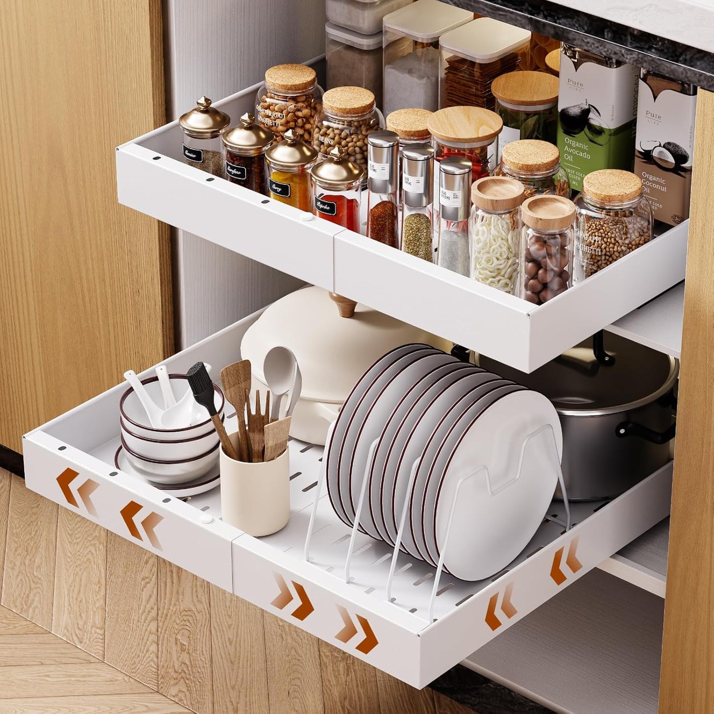 OneDream Pull Out Cabinet Organizer with Adjustable Width Drawers