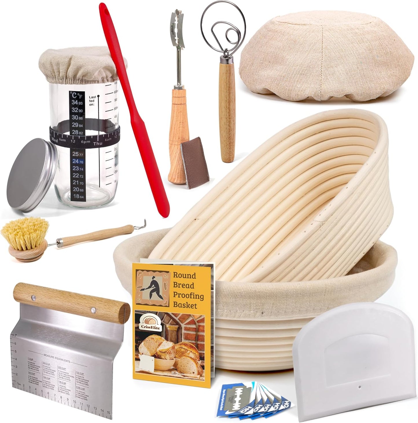 Complete Sourdough Starter Kit with Rattan Proofing Baskets
