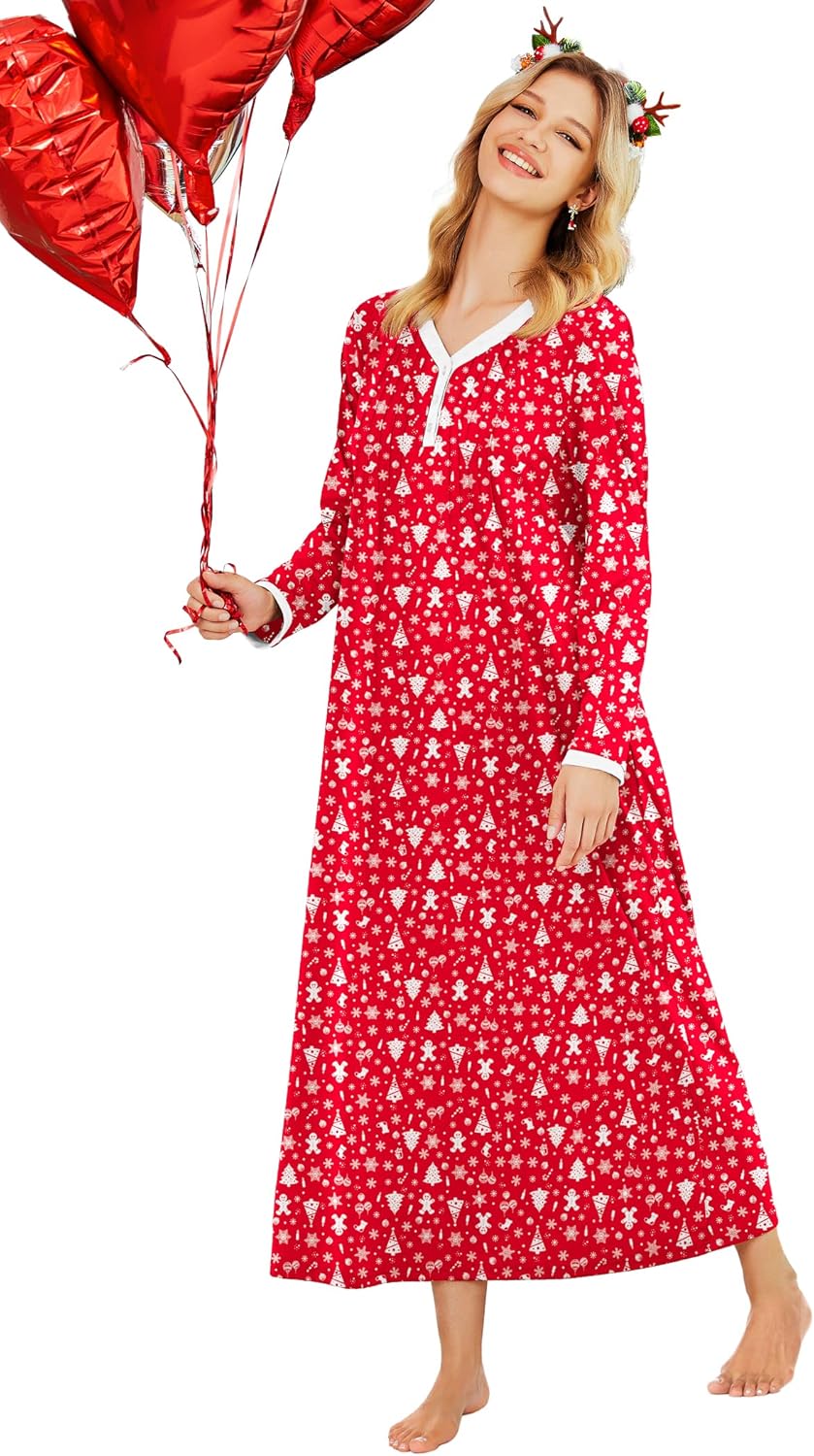 Ekouaer Women's Long Sleeve Nightgown for Comfort and Style