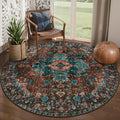5x5ft Round Boho Area Rug - Washable Low-Pile Vintage Medallion