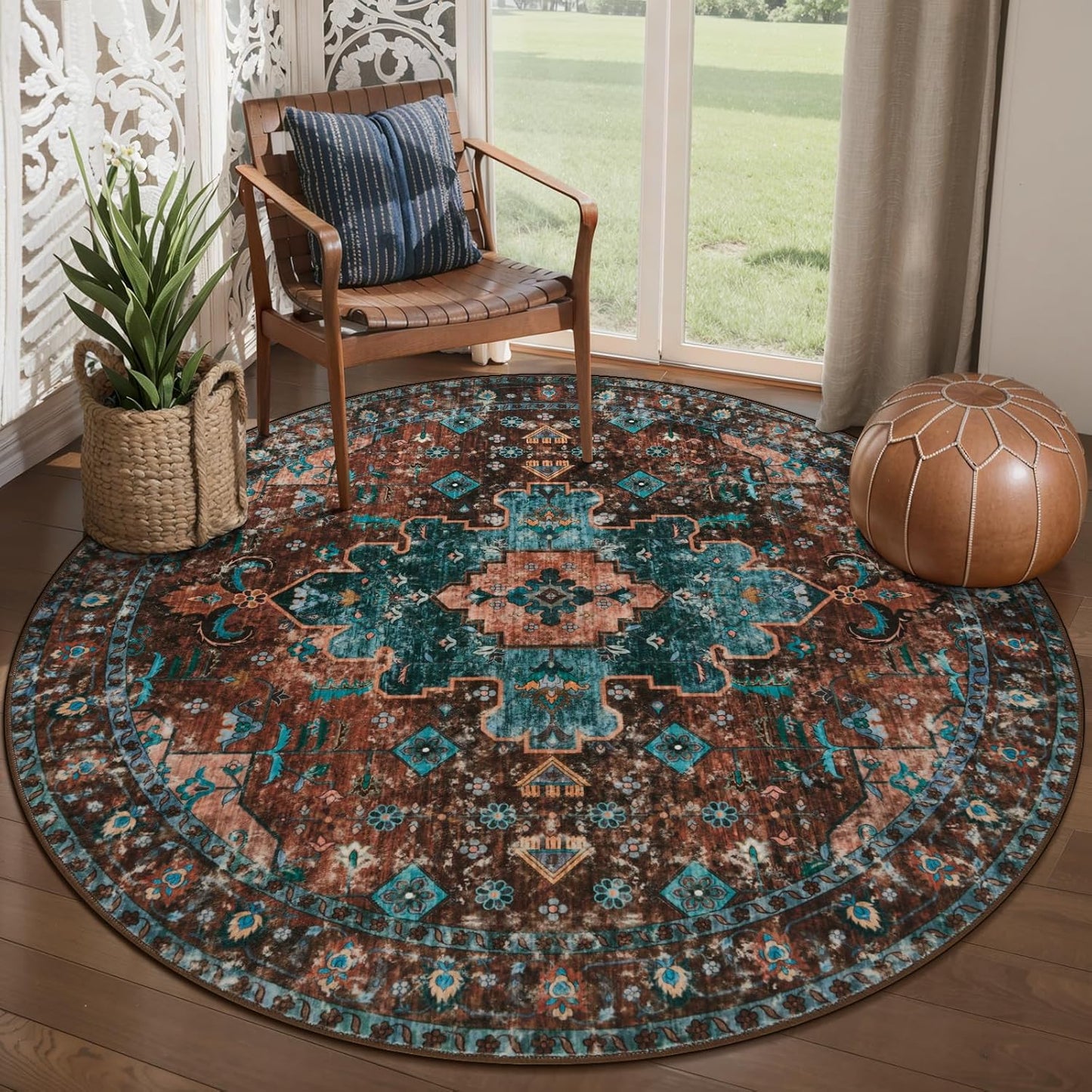 Ciicool Boho 5x5ft Round Area Rug for Stylish Home Decor