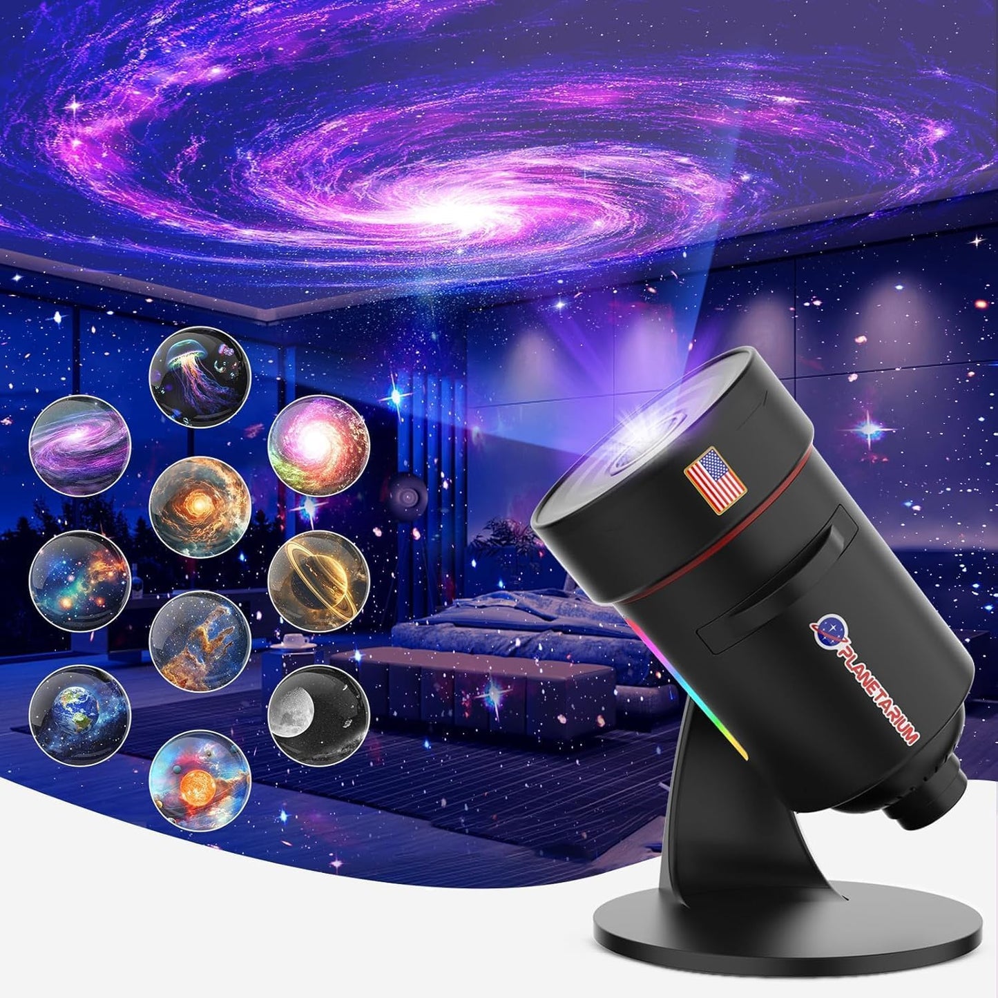 Galaxy Projector with 7-Color Night Light for Bedroom Decor