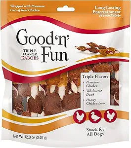Good'n'Fun Triple Flavored Rawhide Kabobs for Dogs, 18 Count