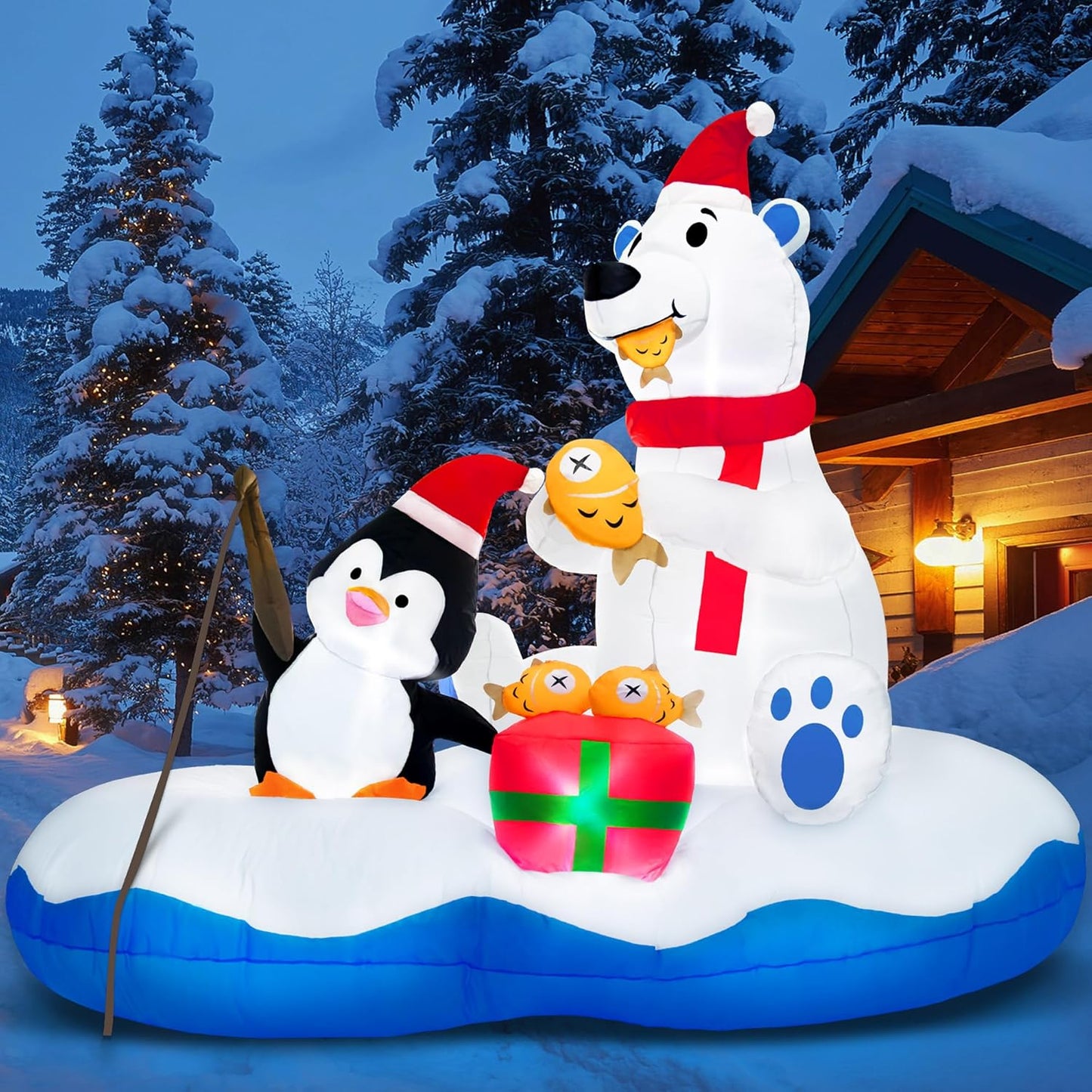 6FT Giant Christmas Inflatables Polar Bear Fishing Decor