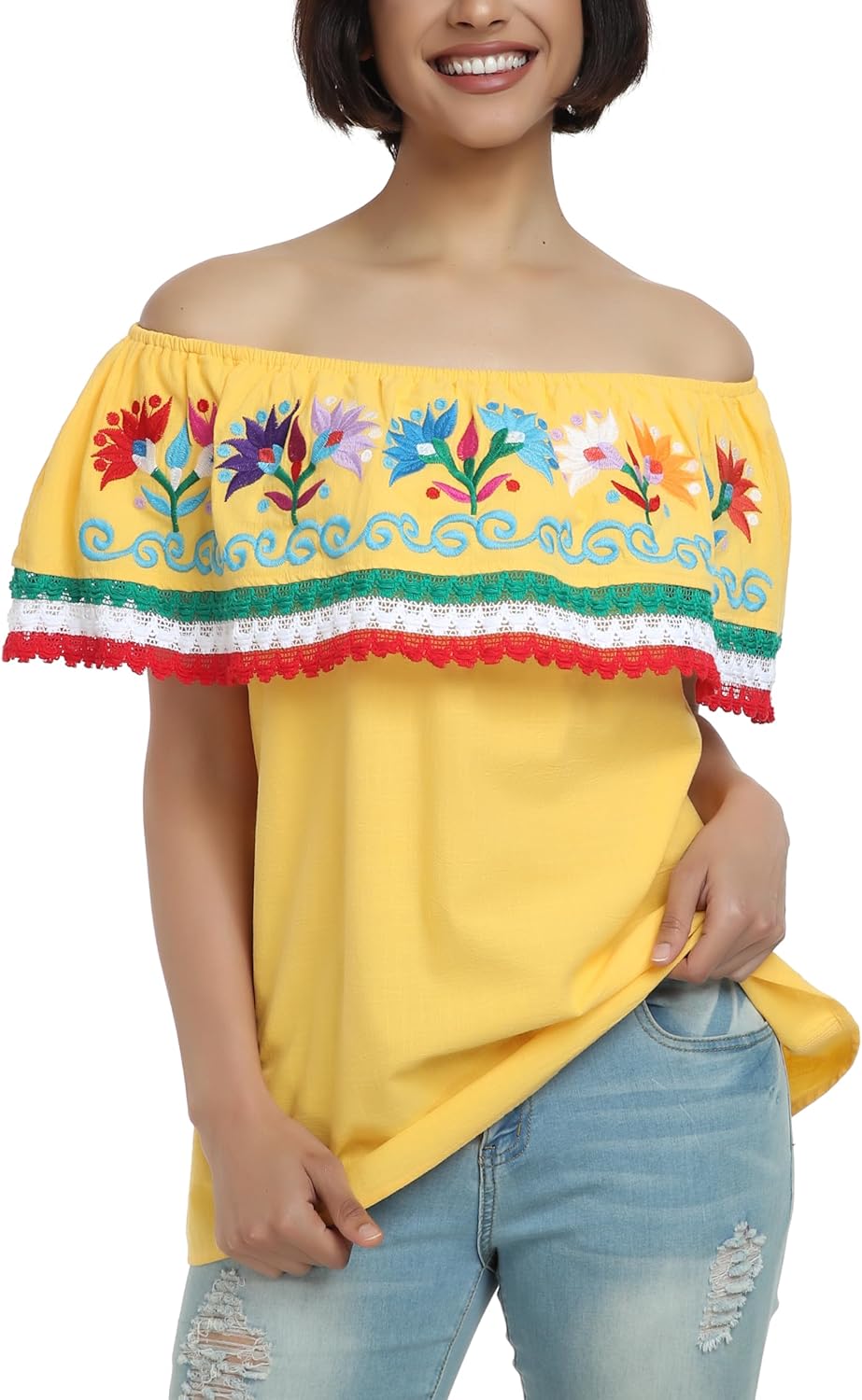 YZXDORWJ Women Mexican Embroidered Off-Shoulder Top for Style