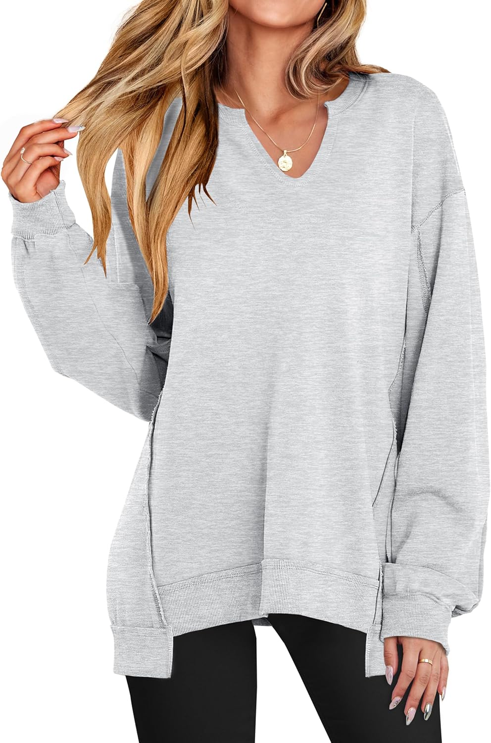 Oversized V-Neck Sweatshirt for Women - Trendy Fall Style