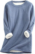 Women Sherpa Lined Fleece Crewneck Sweatshirt - Warm Layering Yeokou