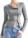 SUUKSESS Women Button Down Ribbed Long Sleeve Top - Soft Modal Fit