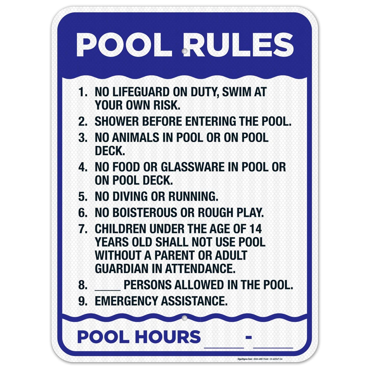 Pool Rules Sign - 18x24 in Reflective Aluminum for Safety