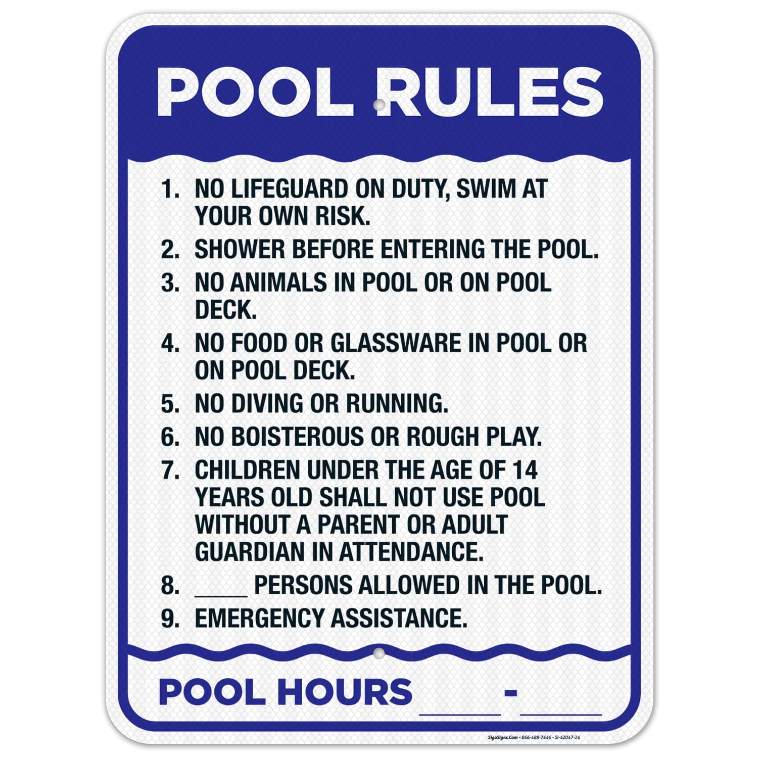 Pool Rules Sign - 18x24 in Reflective Aluminum for Safety