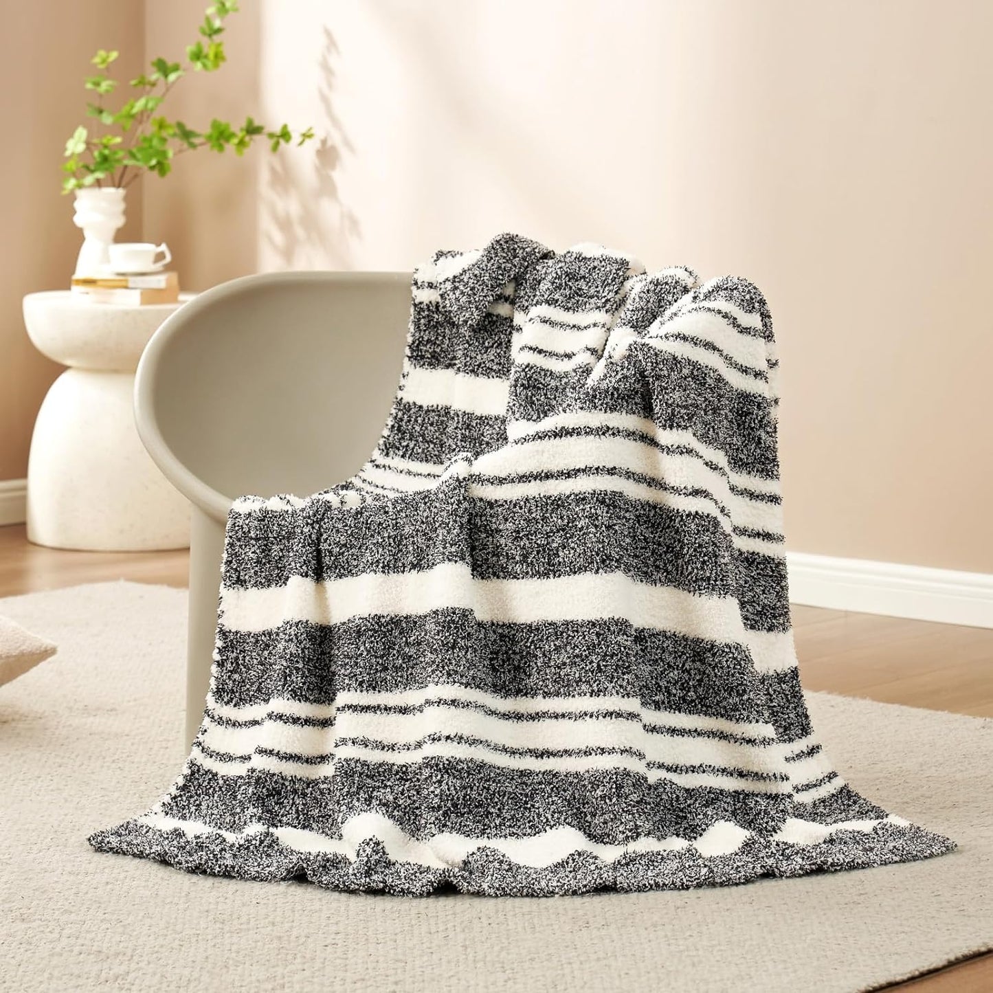 Snuggle Sac Stripe Black Throw Blanket - Cozy Knit Plush Warmth