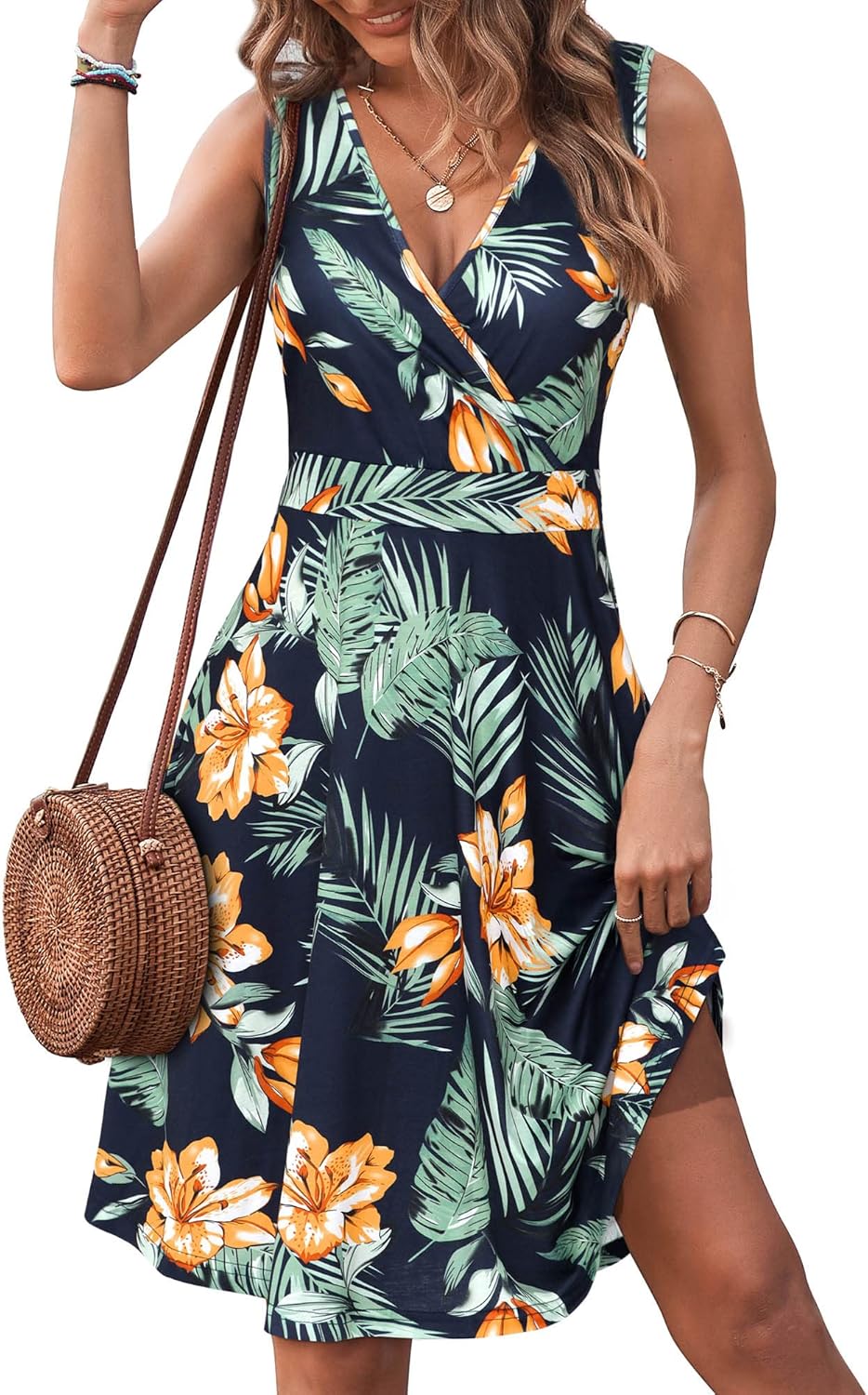GUBERRY Womens Wrap V Neck Sleeveless Sundress with Pockets
