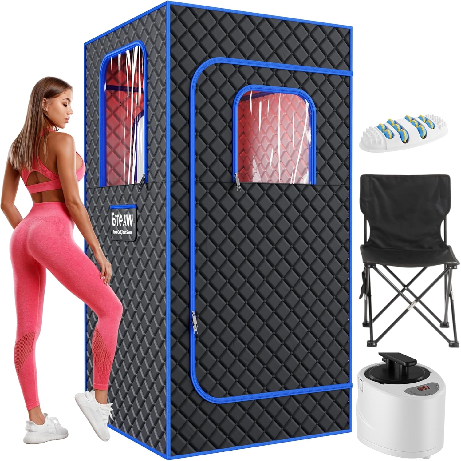 Portable Home Sauna with Foot Massager & LED Lights